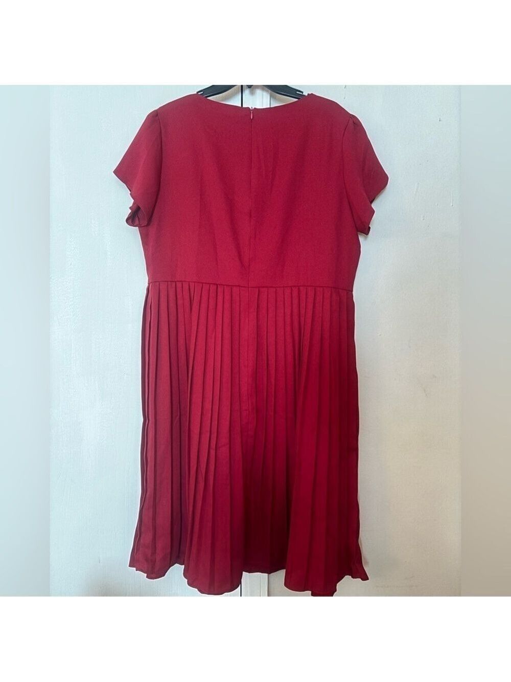 Burgundy Red Pleated Midi Dress Flutter Sleeves Size 2XL - Picture 11 of 11
